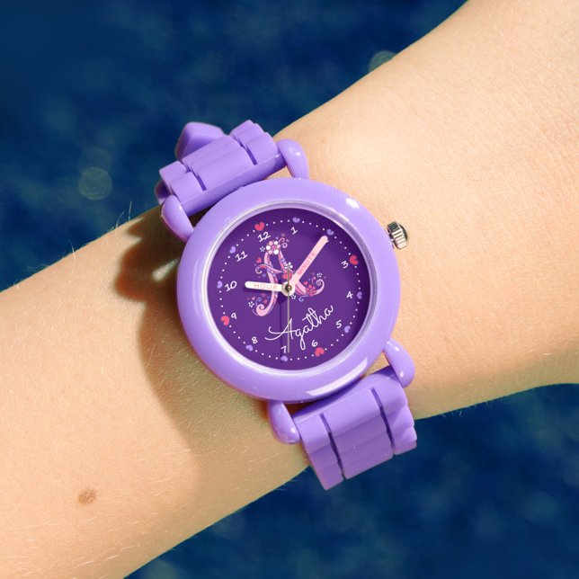 Monogramme lettre Un coeur de doodle filles montre (Créateur téléchargé)