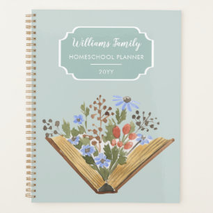 Monogramme Livre Fleurs Famille Homeschool Planner