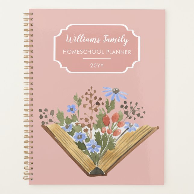 Monogramme Livre Fleurs Famille Homeschool Planner (Devant)