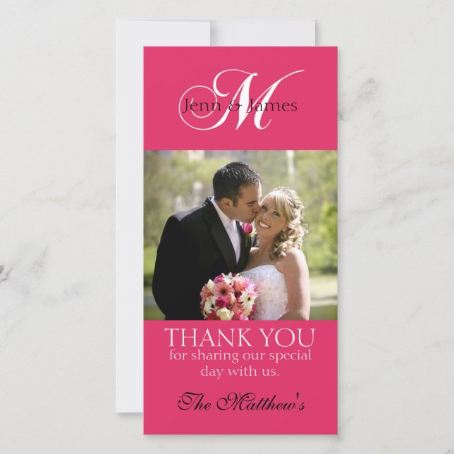 Monogramme M Mariage Merci Cartes photos Fuchsia (Devant)