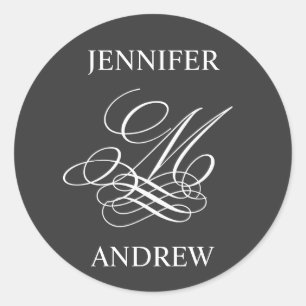 Monogramme M Noms Mariage Logo Stickers Charbon