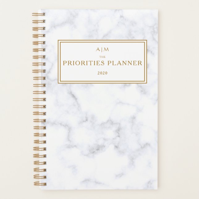 Monogramme Marbre Or Les priorités Planificateur (Devant)