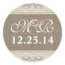 monogramme mariage et stickers dentelle burlap dat
