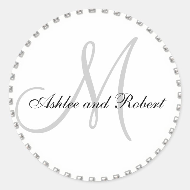 Monogramme Mariage Favor Sticker argent Pearl Blan (Devant)