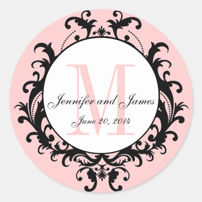 Monogramme Mariage rose chic Noms Date Sticker (Devant)