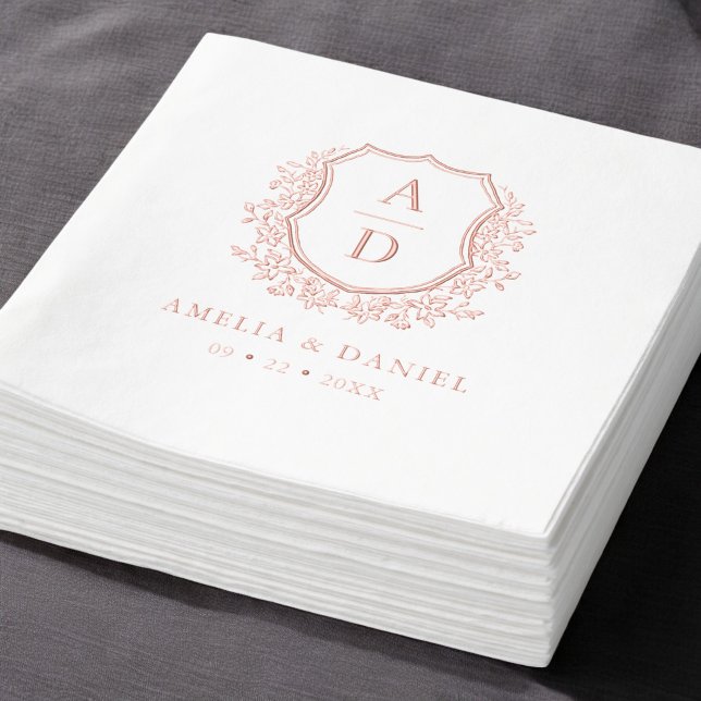 Monogramme Mariage Rose Floral Gold Crest (Créateur téléchargé)