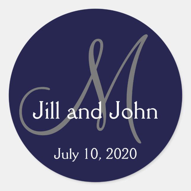 Monogramme Mariée Groom Date Mariage Favor Sticker (Devant)