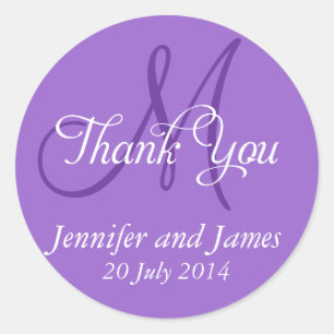 Monogramme Merci Mariage Favoriser Stickers Violet