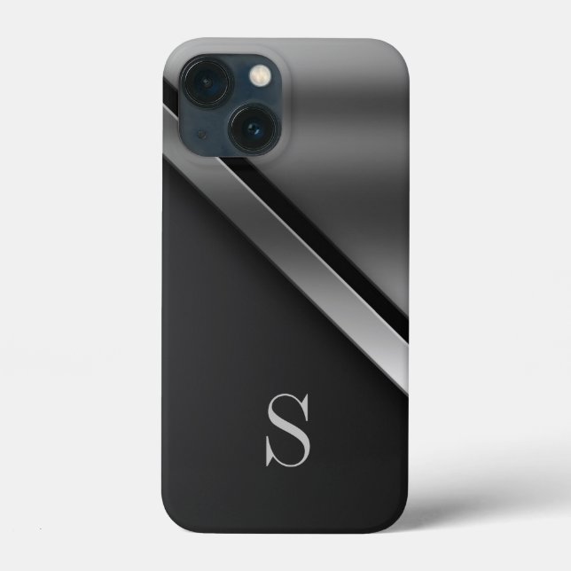 Monogramme métallique en acier noir iPhone / coque (Verso)