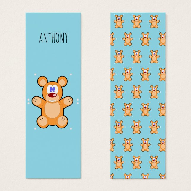 Monogramme mignon ours brun en peluche bleu signet (Devant & derrière)