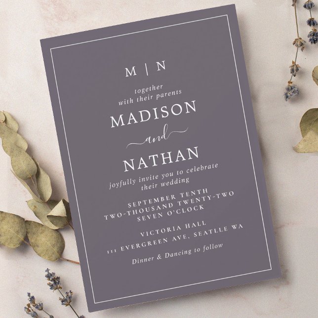 Monogramme minimaliste Faire-part de mariage gris  (Créateur téléchargé)