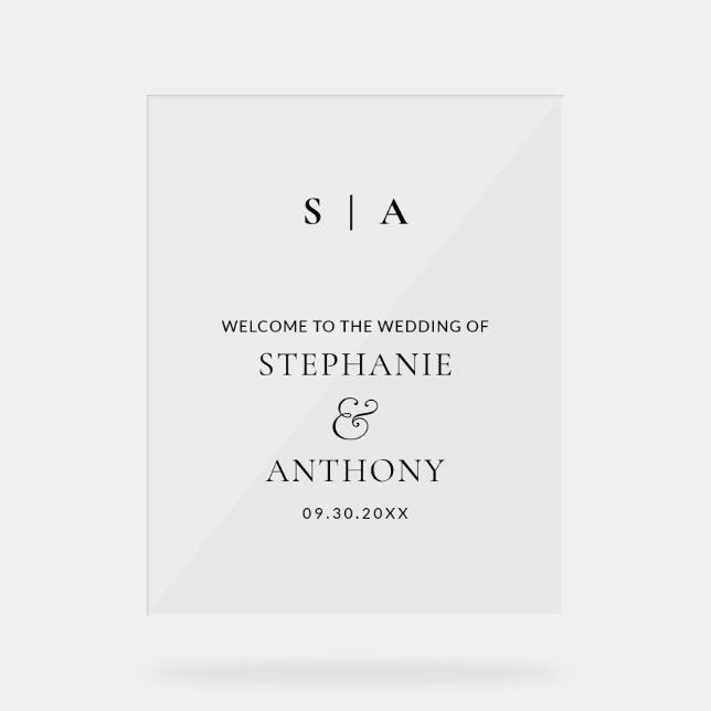 Monogramme minimaliste moderne Mariage noir et bla (Recto)