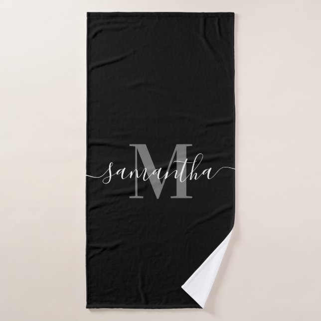 Monogramme minimaliste noir (Serviette de bain)