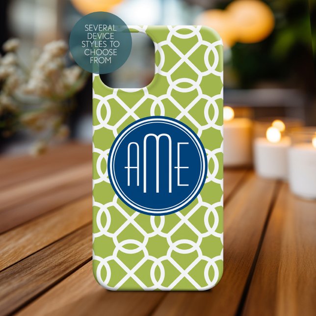 Monogramme mit grün und blau geometrischem Muster title_seo2 (Personalized Phone Case with Monogram)