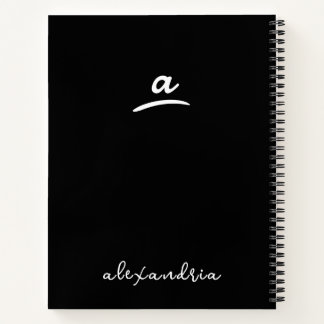 Monogramme moderne à gauche Carnet spiral noir