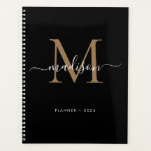 Monogramme moderne Black Gold Girly Nom du script