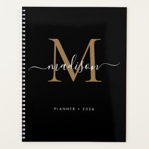 Monogramme moderne Black Gold Girly Nom du script 