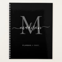 Monogramme moderne Black Grey Girly Nom de script