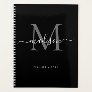 Monogramme moderne Black Grey Girly Nom de script