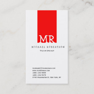 Monogramme moderne blanc rouge Carte de visite pro