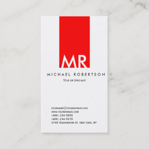 Monogramme moderne blanc rouge Carte de visite pro