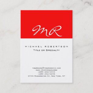 Monogramme moderne blanc rouge Carte de visite pro