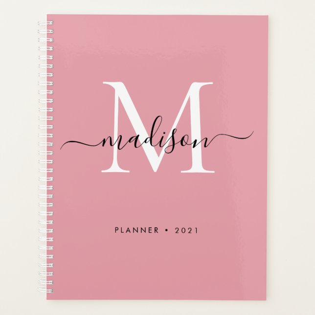 Monogramme moderne Blush Dusty Rose Girly Script 2 (Devant)