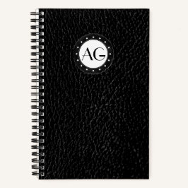Monogramme moderne Carnet spiral en cuir noir