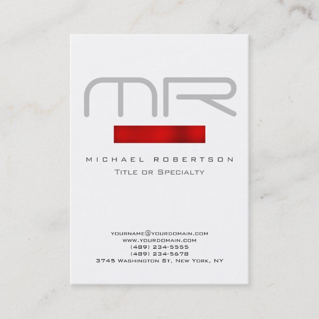 Monogramme moderne Carte de visite blanc rouge pro (Devant)
