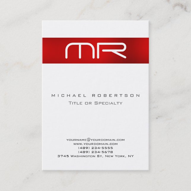 Monogramme moderne Carte de visite blanc rouge pro (Devant)