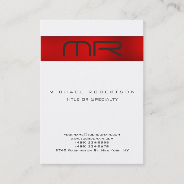 Monogramme moderne Carte de visite blanc rouge pro (Devant)