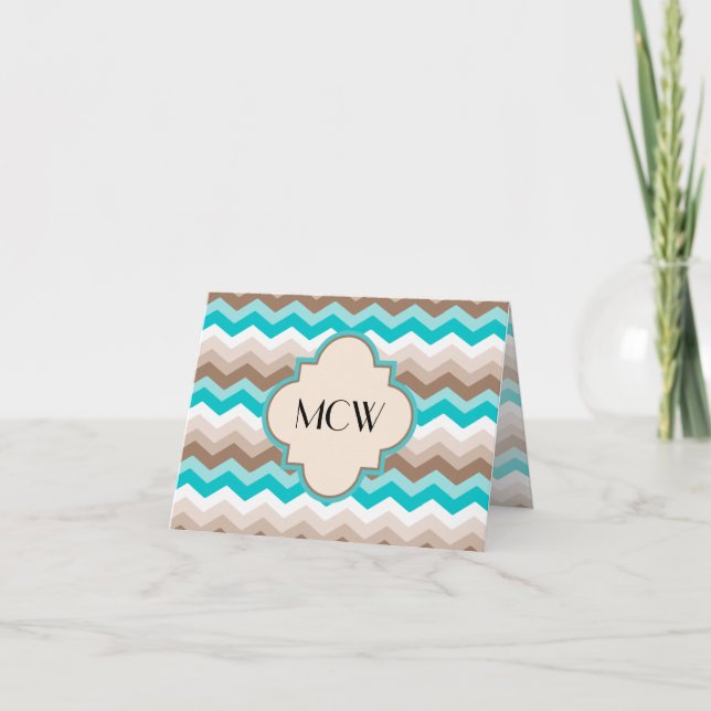 Monogramme moderne Chevron Brown Turquoise (Devant)