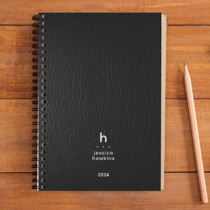 Monogramme moderne en cuir noir tendance hebdomada