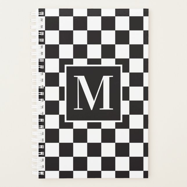 Monogramme moderne en noir et blanc À damiers Moti (Devant)