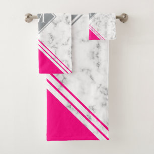 Monogramme moderne et design fuchsia marbre gris r