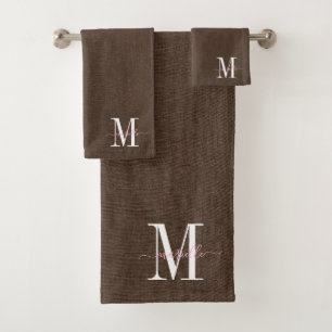 Monogramme moderne Faux Linge Brown foncé