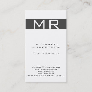 Monogramme moderne Gris blanc Carte de visite