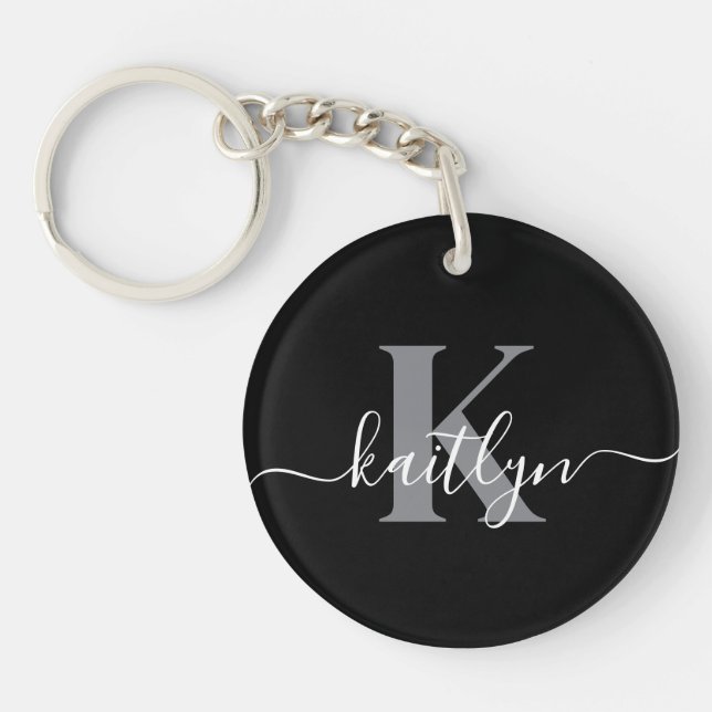 Monogramme moderne gris noir script (Devant)