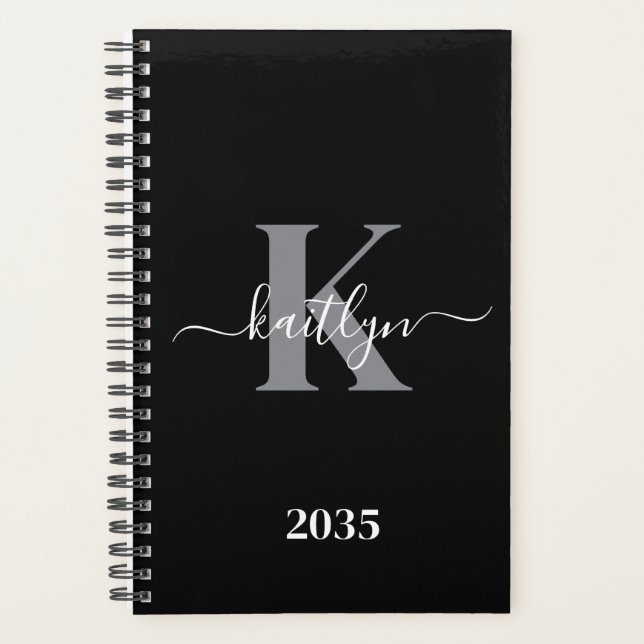Monogramme moderne gris noir script (Devant)