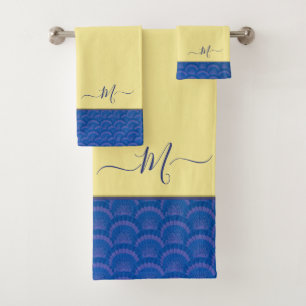 Monogramme moderne jaune côtier bleu coquillage