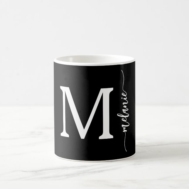 Monogramme moderne main Lettré Mug noir blanc (Centre)