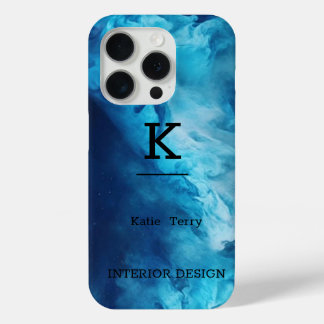 Monogramme moderne minimaliste noir et bleu Coque