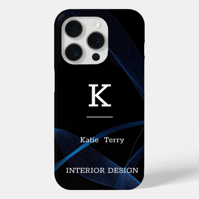 Monogramme moderne minimaliste noir et bleu Coque (Verso)