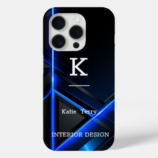 Monogramme moderne minimaliste noir et bleu Coque