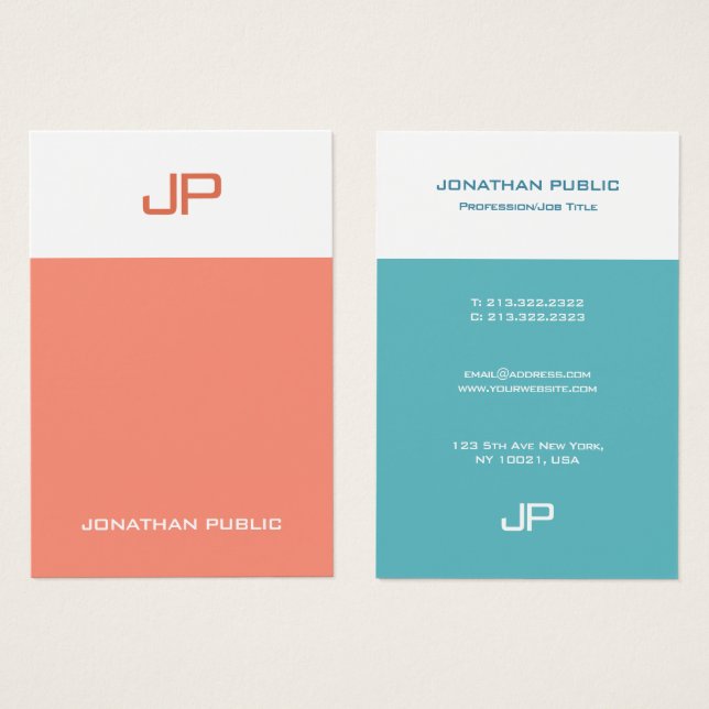 Monogramme moderne Modèle Élégant Couleurs tendanc (Devant & derrière)