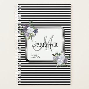 Monogramme moderne noir blanc argent Personnaliser