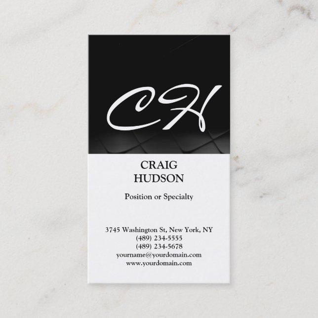 Monogramme moderne noir blanc gris Carte de visite (Devant)