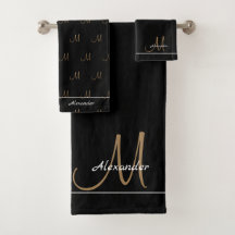 Monogramme Moderne Noir Blanc Or Élégant Bain Tow