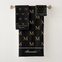 Monogramme Moderne Noir Blanc Or Élégant Bain Tow