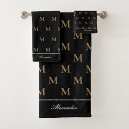 Monogramme Moderne Noir Blanc Or Élégant Bain Tow